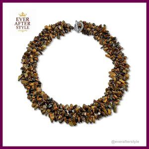 Chunky Statement Bib Necklace Multi Strand Gemstone Cluster Elegant Y2K